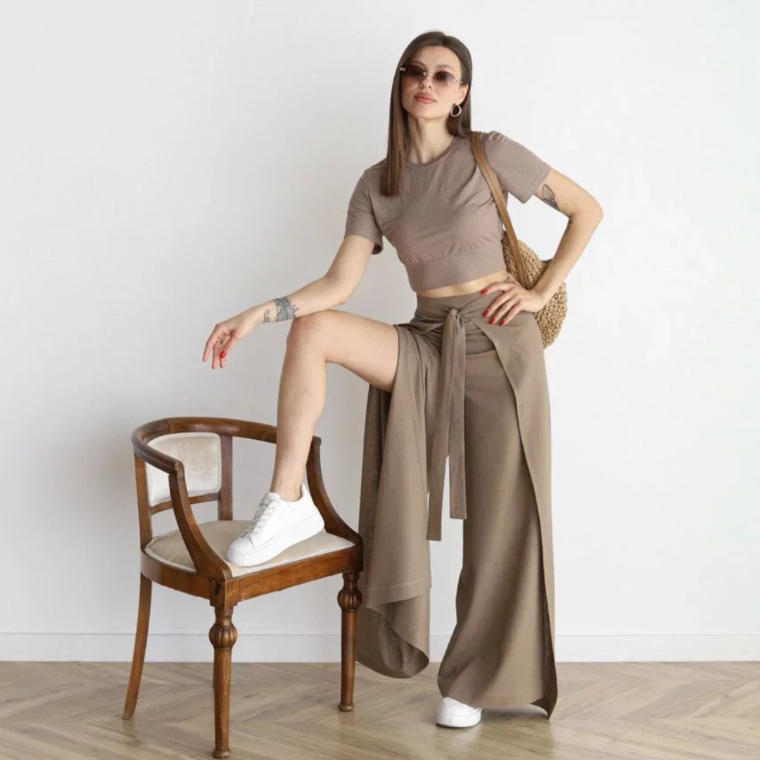 Marlene Palazzo-Hose | Elegante Weithose mit Bindegürtel für Frauen