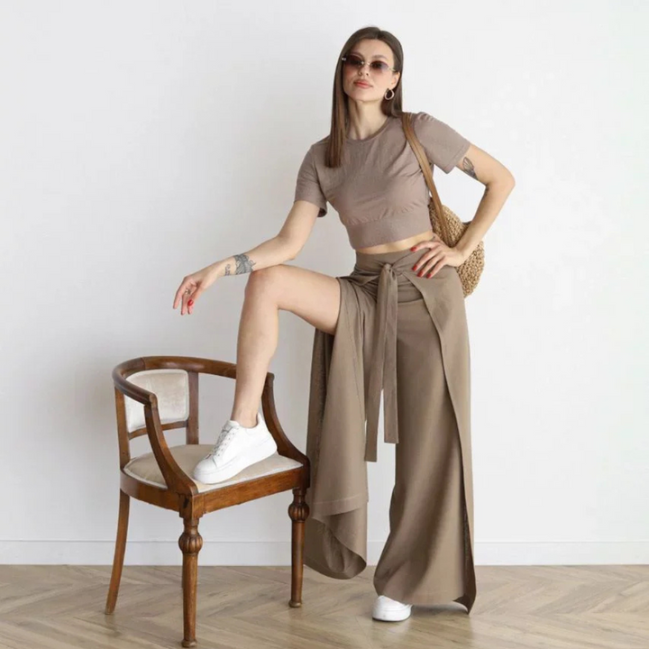 Marlene Palazzo-Hose | Elegante Weithose mit Bindegürtel für Frauen