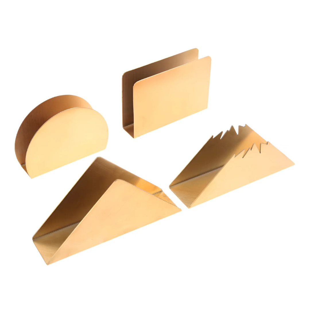 Goldener Serviettenhalter aus Metall | Eleganter Tischorganizer mit dreieckiger Basis für Küche