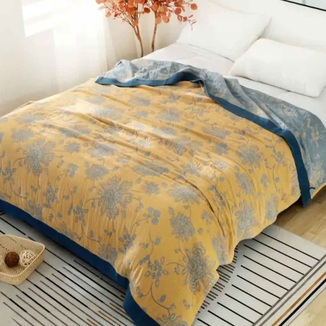 Floral Dream Komfort-Decke | Atmungsaktive Baumwoll-Wurfdecke mit Blütenmuster für Ganzjahreskomfort