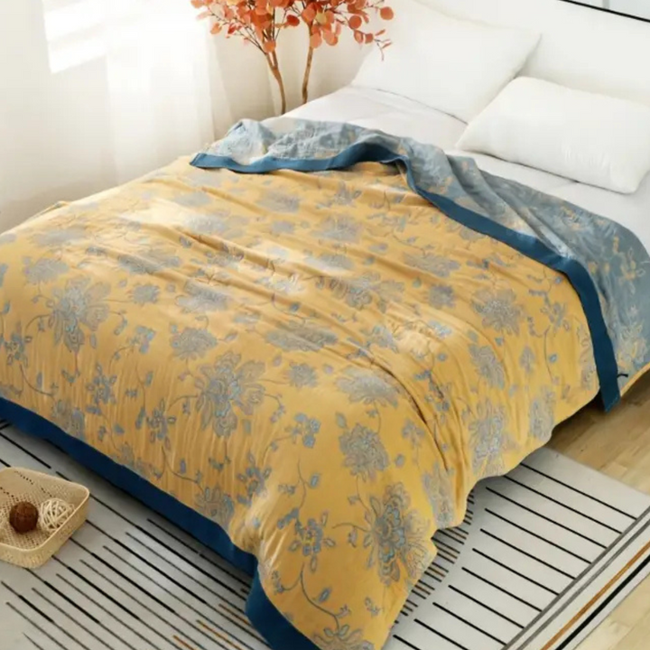 Floral Dream Komfort-Decke | Atmungsaktive Baumwoll-Wurfdecke mit Blütenmuster für Ganzjahreskomfort