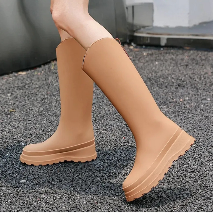Regenstiefel für den Herbst - Wasserdichte hohe Gummistiefel mit rutschfester Sohle für Damen