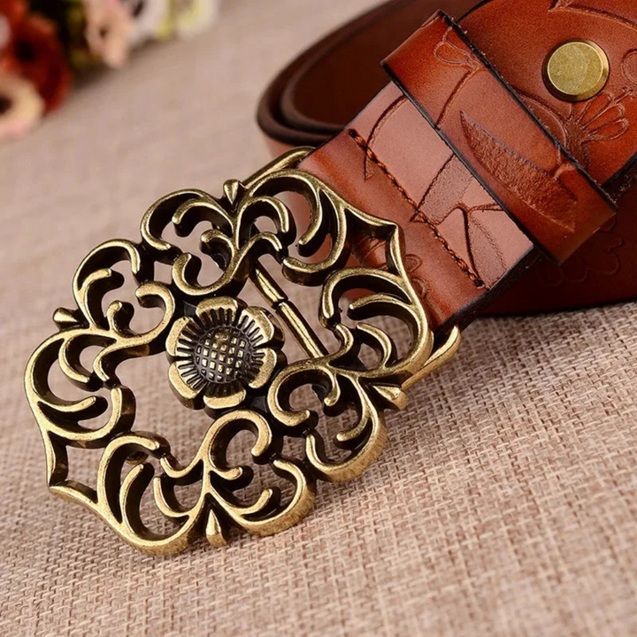 Franziska Trachtengürtel Oktoberfest | Eleganter Damen Ledergürtel mit Ornament-Schnalle