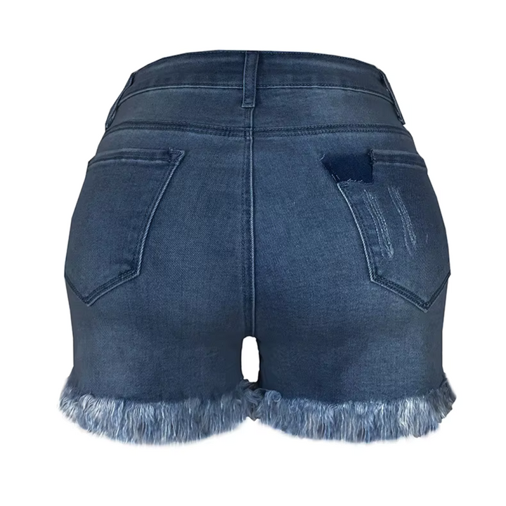Zoe Jeansshorts | Damen Destroyed Denim Shorts High-Waist Vintage Look Fransen & Risse