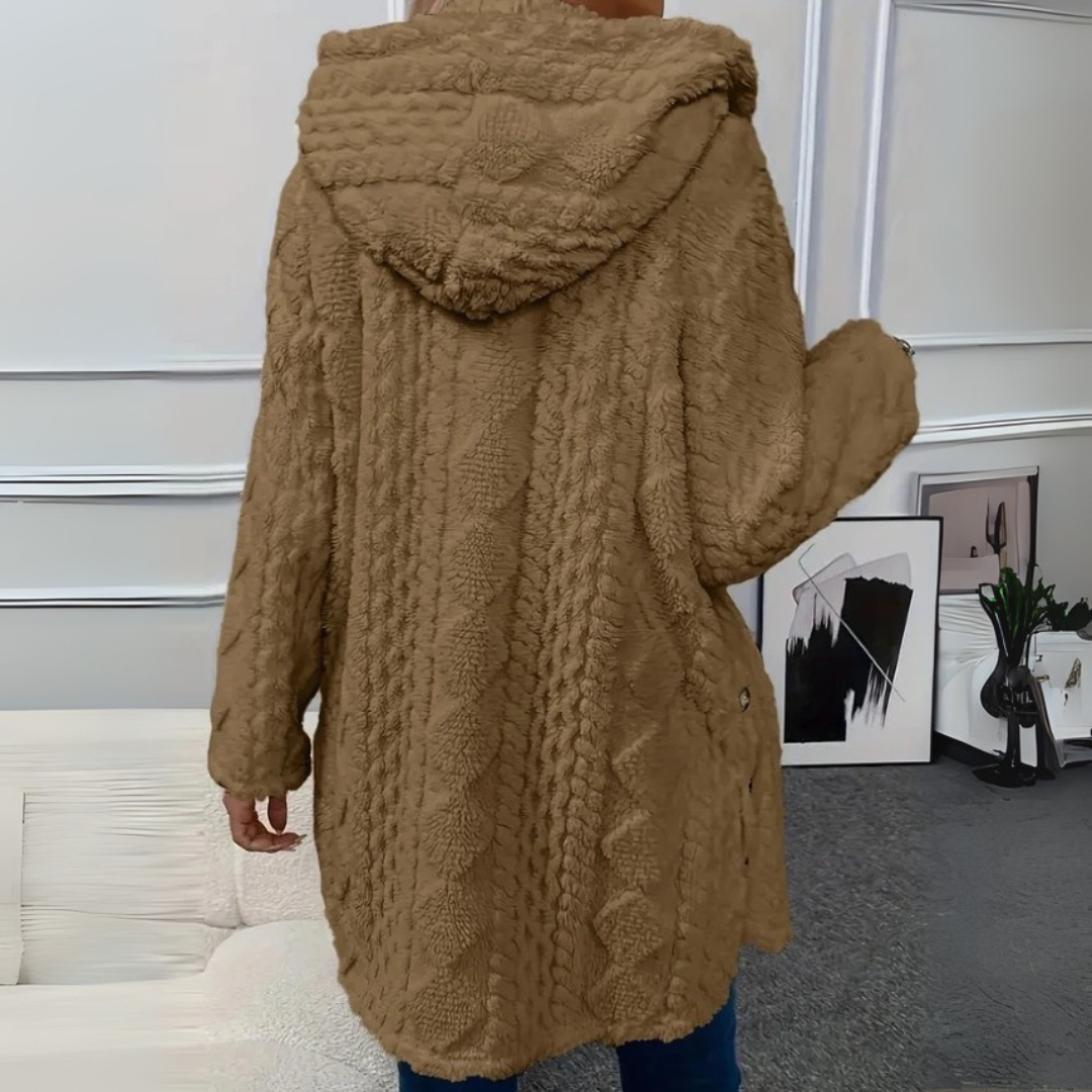 Teddyjacke für den kalte Tage - Stilvolle Lange Fleecejacke mit Kapuze für Damen