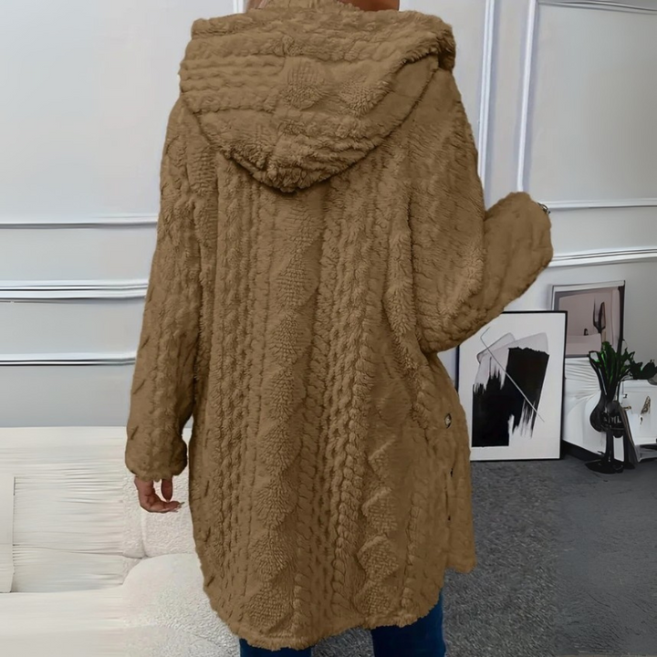 Teddyjacke für den kalte Tage - Stilvolle Lange Fleecejacke mit Kapuze für Damen