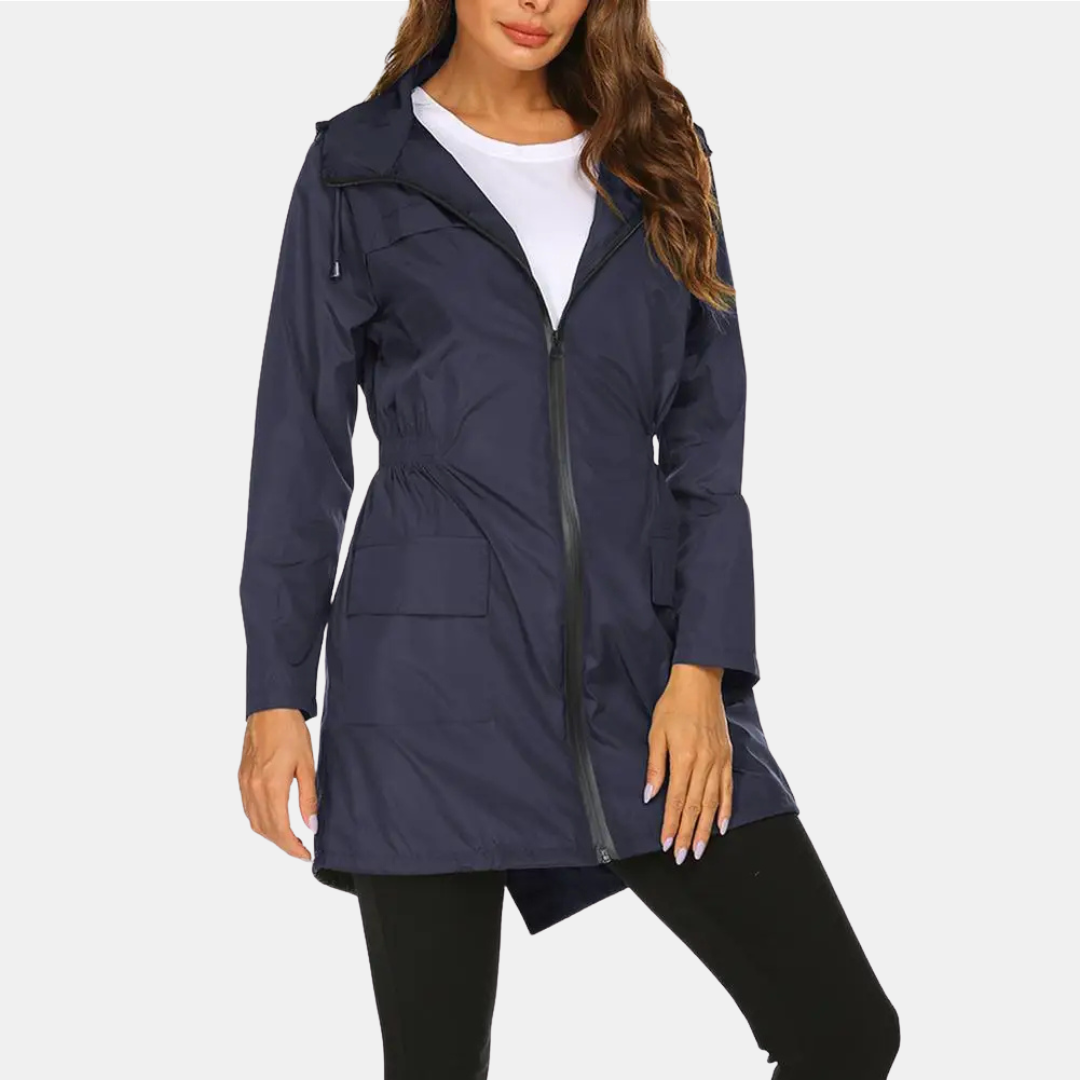 Regenjacke für den Herbst -  Wasserfeste Lange Übergangsjacke mit Kapuze für Damen