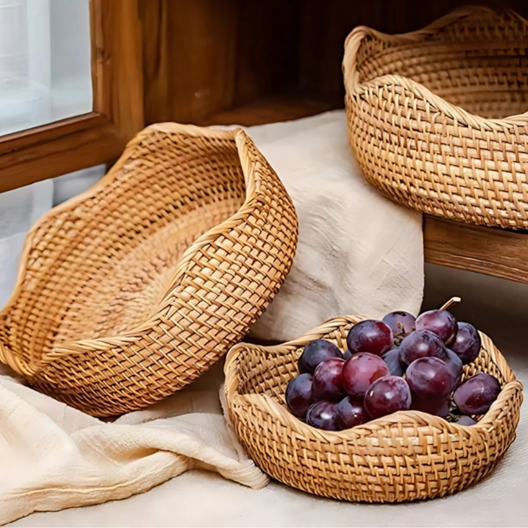 Rustikaler Rattan-Aufbewahrungskorb | Handgeflochtene Küchenkörbe mit natürlichem Charme