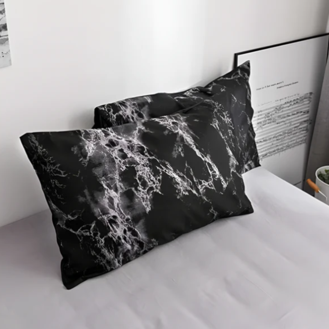 Schwarzes Marmor Bettbezug-Set | 3-teiliges Premium Mikrofaser Bettwäsche-Set
