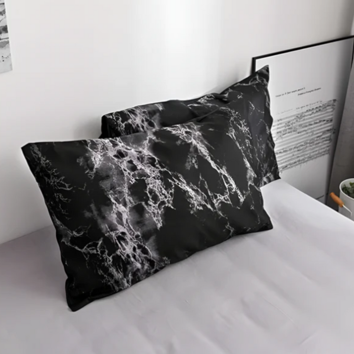 Schwarzes Marmor Bettbezug-Set | 3-teiliges Premium Mikrofaser Bettwäsche-Set