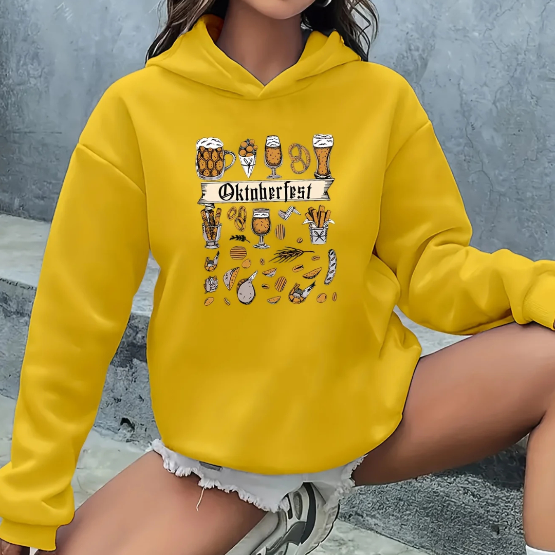 Helga Oktoberfest Kapuzenpullover | Vielseitiger Bierfest Pulli mit Icon-Sammlung für Damen