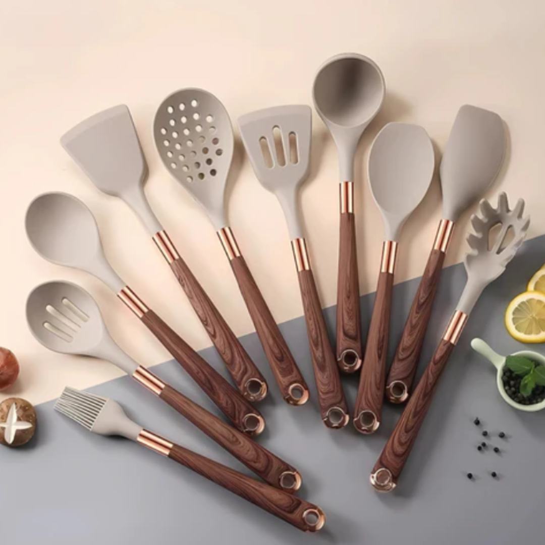 Luxe Silikon Küchenutensilien Set 10-teilig | Hitzebeständig und langlebig