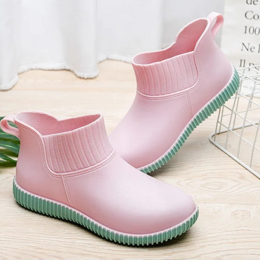 Regenstiefel für den Herbst - Wasserdichte Bequeme Ankle Gummistiefel mit Strick-Bund für Damen