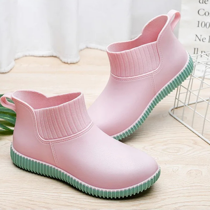 Regenstiefel für den Herbst - Wasserdichte Bequeme Ankle Gummistiefel mit Strick-Bund für Damen