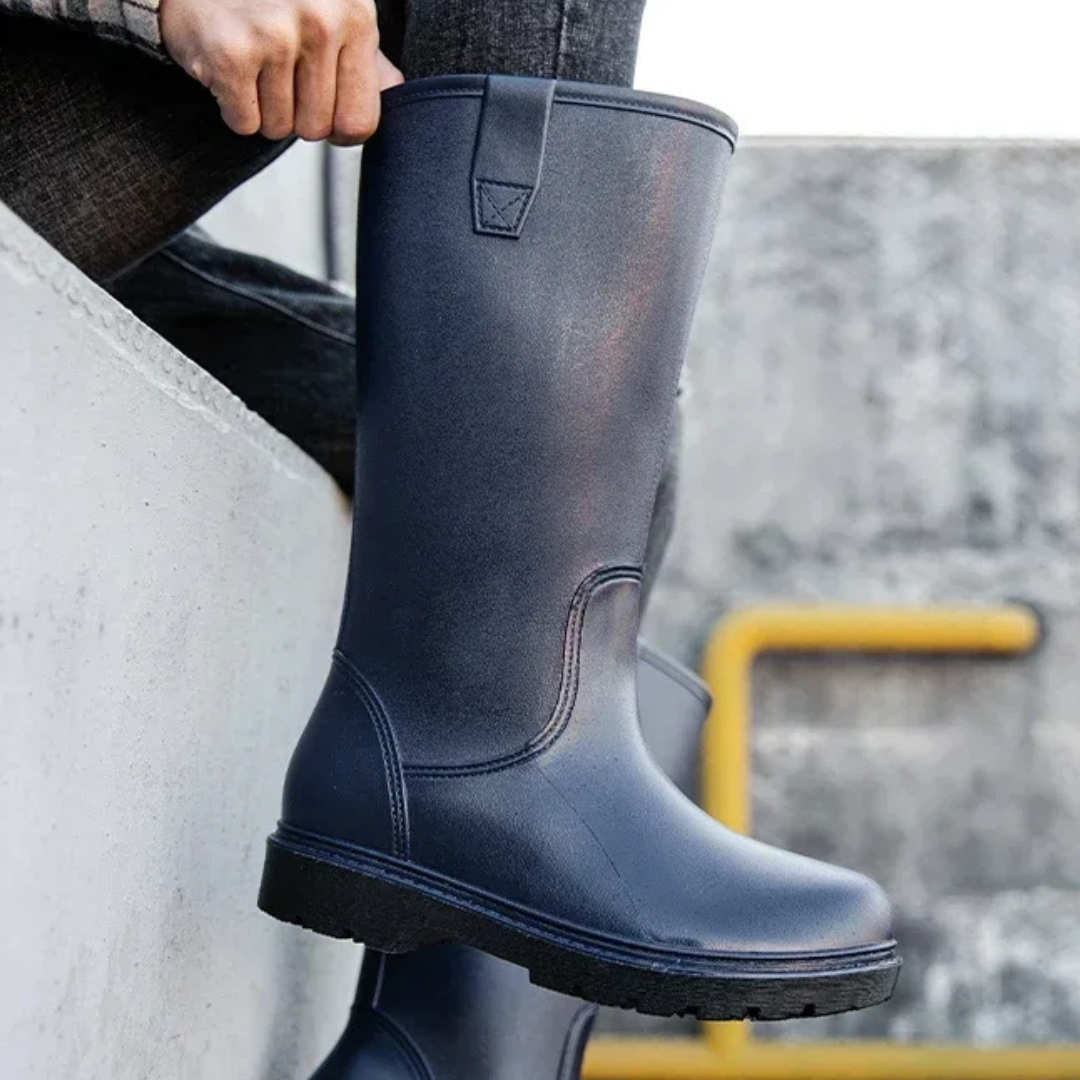 Regenstiefel für den Herbst - Halbhohe Bequeme Wasserdichte PVC Gummistiefel mit rutschfester Sohle für Herren