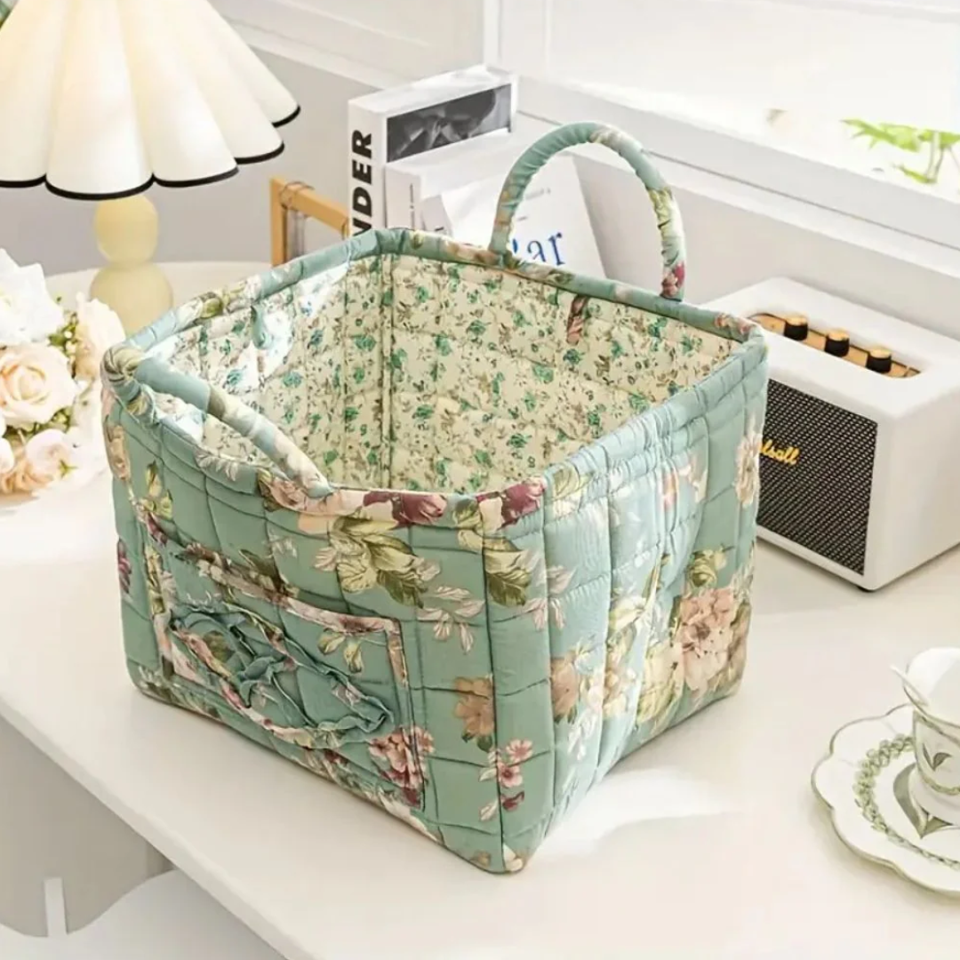 Eleganter Aufbewahrungskorb aus Canvas mit floralem Landhausstil-Design