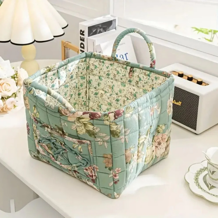 Eleganter Aufbewahrungskorb aus Canvas mit floralem Landhausstil-Design