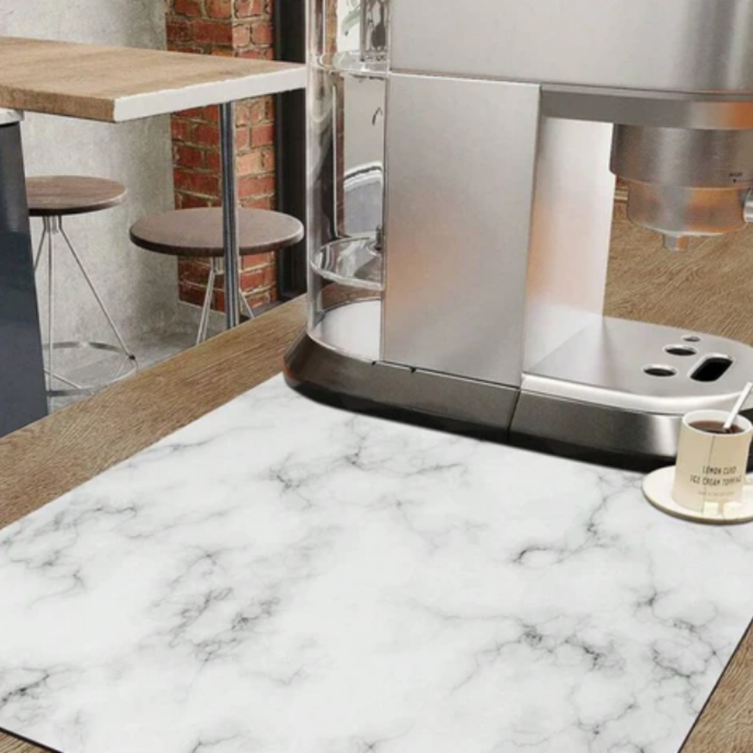 Premium Marmordruck Geschirrtrockenmatte | Spritzwasserfeste Küchenmatte mit Antirutschbasis