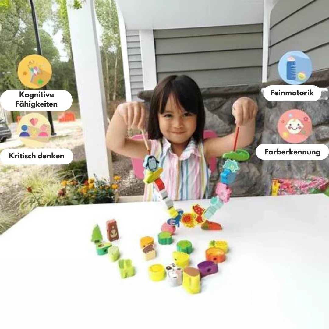 Frucht Fädelspiel | Montessori Spielzeug mit Obst, Tieren und Gemüse