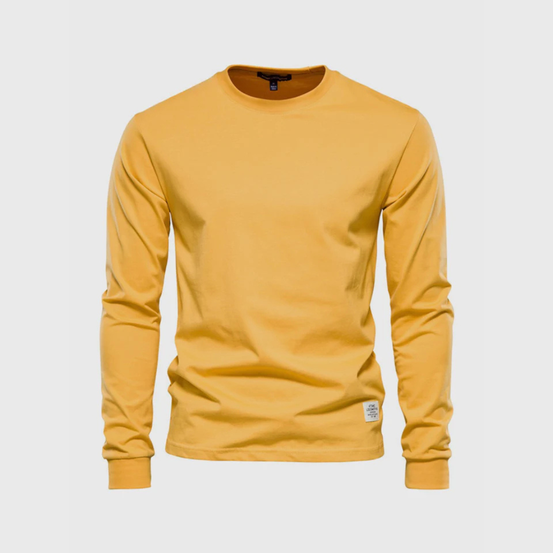 Niklas Langarmshirt | Klassisches Grünes Herren Baumwollshirt Rundhals