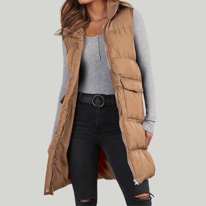 Lange Steppweste für den kalte Tage - Leichte Daunenweste für Damen