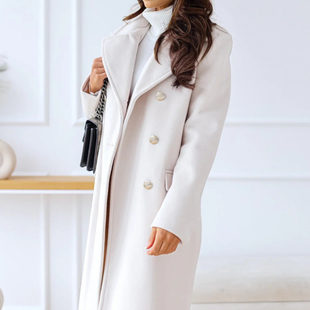 Zweireihiger Mantel für den Herbst - Elegante Lange Übergangsjacke für Damen