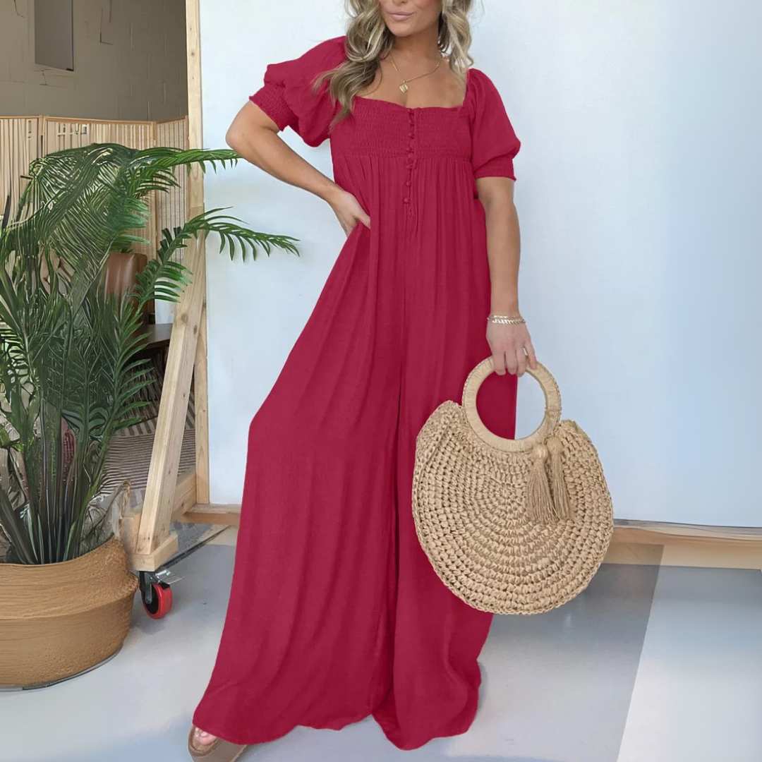 Lena Boho-Kleid | Maxikleid mit Puffärmeln und Smok-Details für Frauen