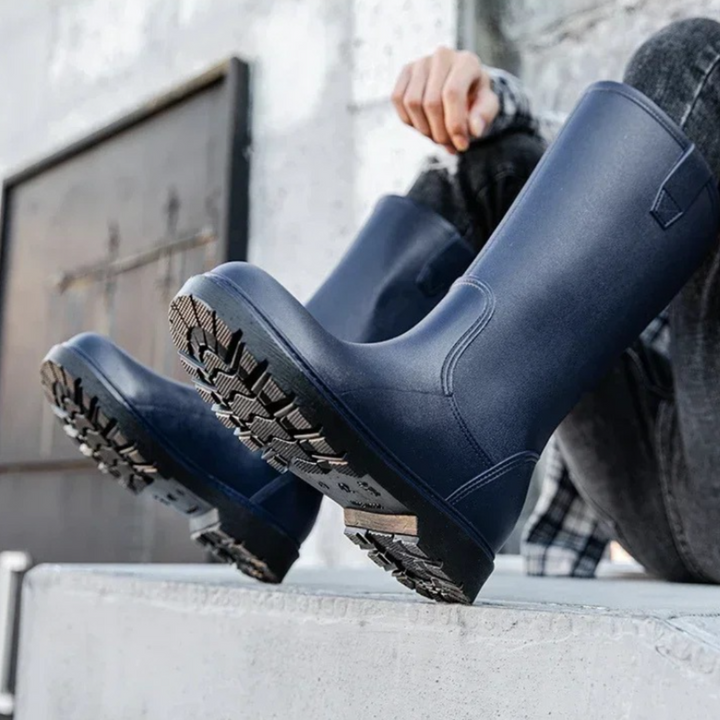 Regenstiefel für den Herbst - Halbhohe Bequeme Wasserdichte PVC Gummistiefel mit rutschfester Sohle für Herren