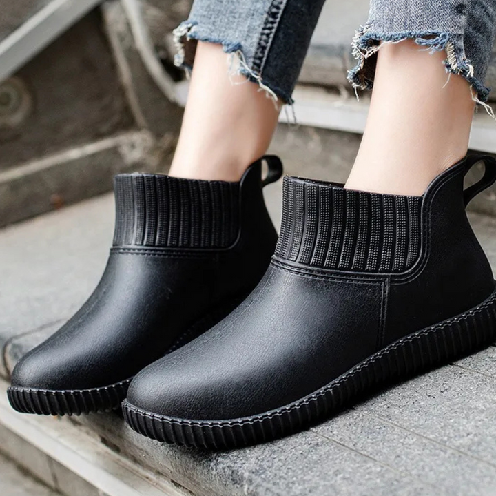 Regenstiefel für den Herbst - Wasserdichte Bequeme Ankle Gummistiefel mit Strick-Bund für Damen