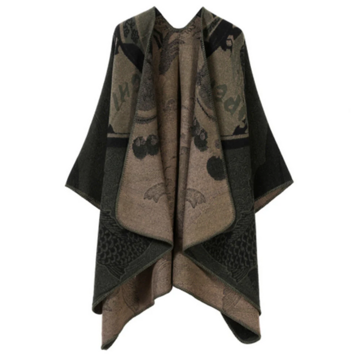 Runenstein Reversible Poncho aus weichem Kaschmirimitat mit Fischmotiven