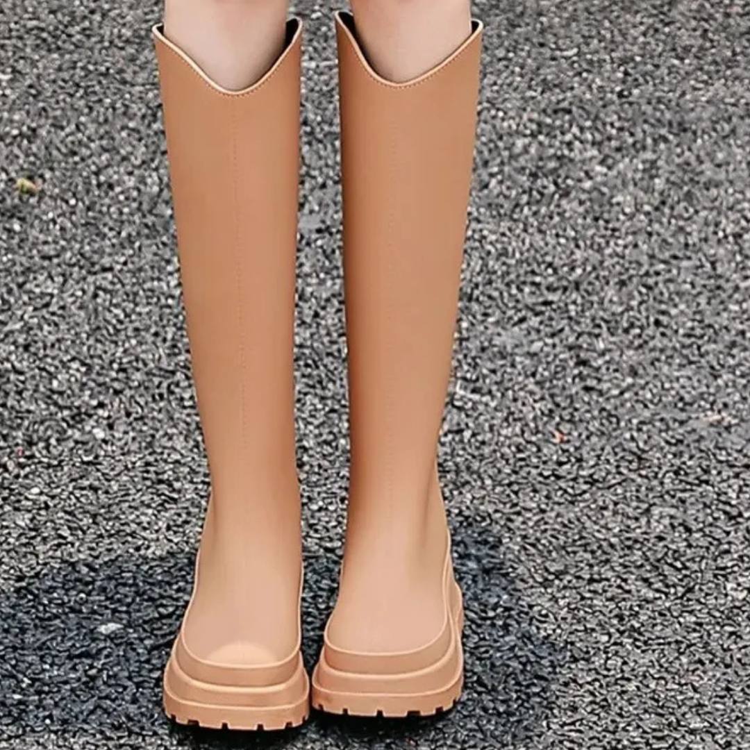 Regenstiefel für den Herbst - Wasserdichte hohe Gummistiefel mit rutschfester Sohle für Damen
