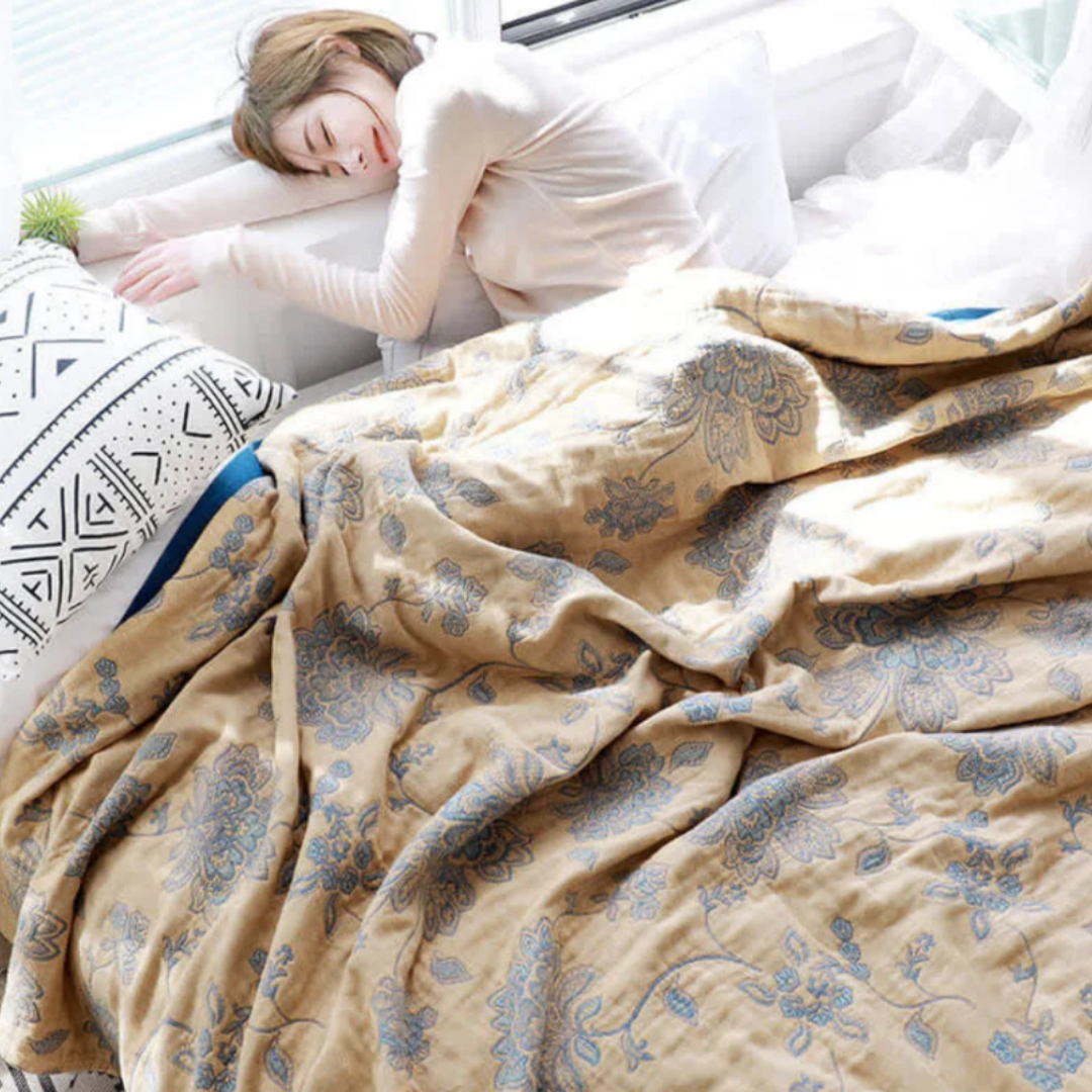 Floral Dream Komfort-Decke | Atmungsaktive Baumwoll-Wurfdecke mit Blütenmuster für Ganzjahreskomfort