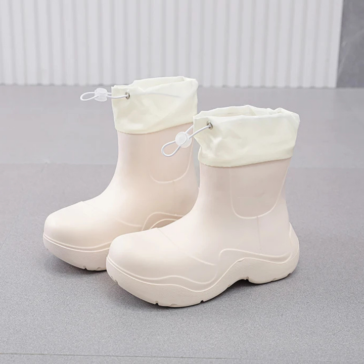 Regenstiefel für den Herbst - Wasserdichte Ankle Gummistiefel mit Strick-Design und rutschfester Sohle für Damen