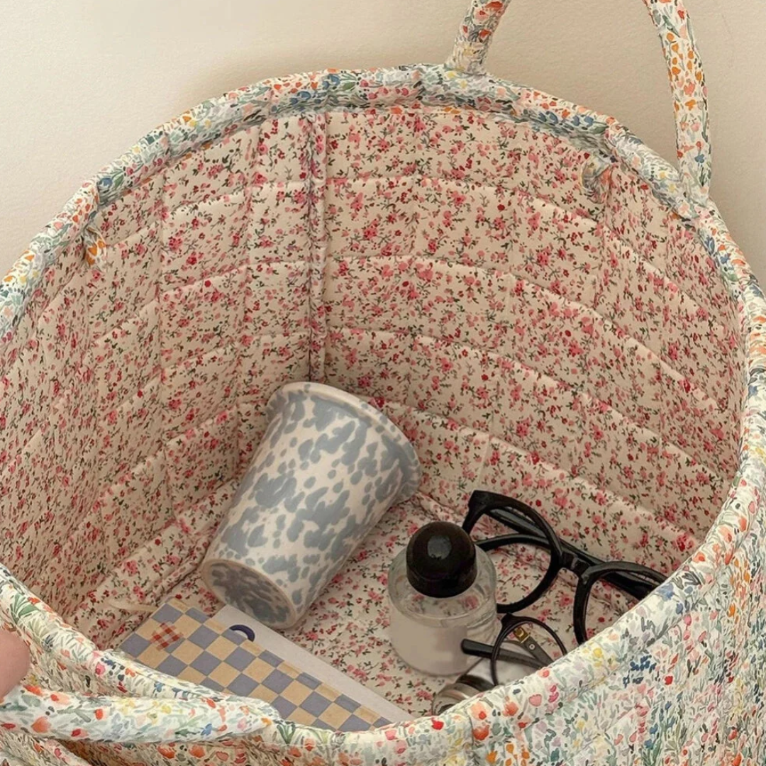 Blumen-Aufbewahrungskorb Gesteppt | Vielseitige Textil-Organizer mit Floralmuster für Haushalt