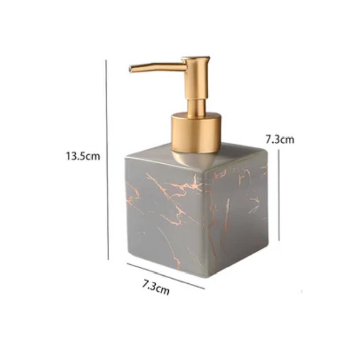 Luxus Marmor-Seifenspender | Eleganter Keramikspender mit Goldpumpe für Bad und Küche
