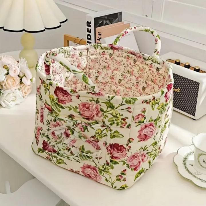 Eleganter Aufbewahrungskorb aus Canvas mit floralem Landhausstil-Design