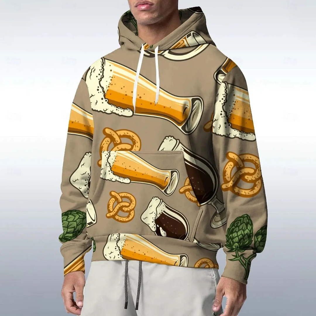 Max Bier Kapuzenpullover | Oktoberfest Kapuzenpullover mit Bierkrug-Print für Herren