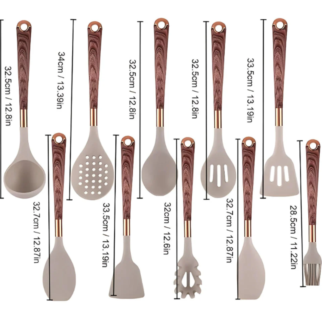 Luxe Silikon Küchenutensilien Set 10-teilig | Hitzebeständig und langlebig