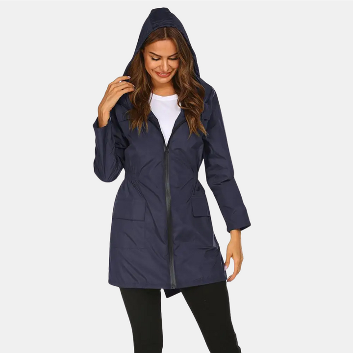 Regenjacke für den Herbst -  Wasserfeste Lange Übergangsjacke mit Kapuze für Damen