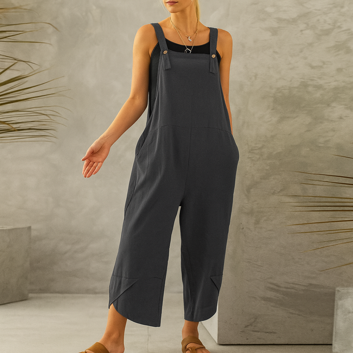 Luna Latzrock-Jumpsuit | Luftiger Leinen-Overall für Damen mit weitem Bein