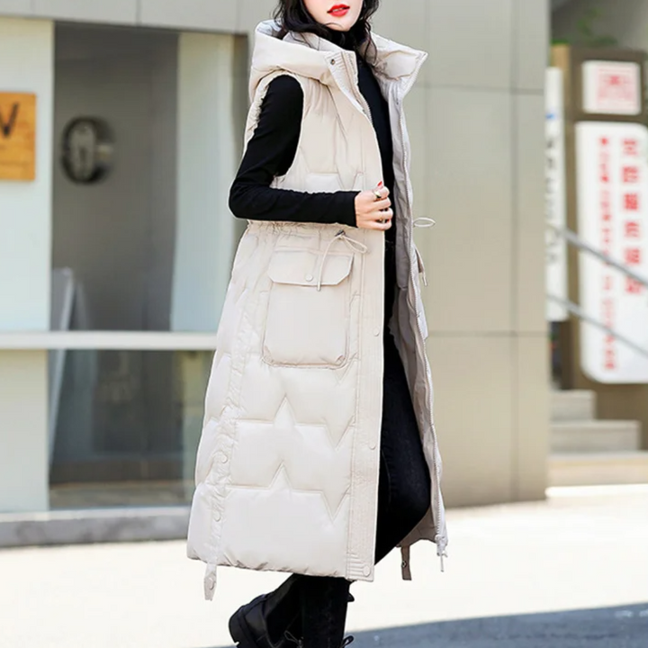 Lange Steppweste für kalte Tage - Stilvolle Daunenweste mit Kapuze für Damen