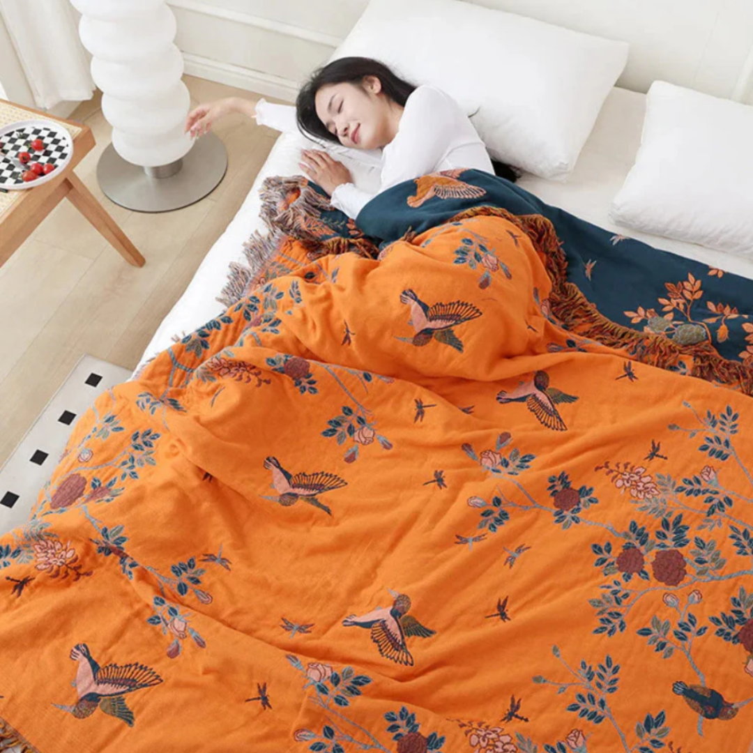 Ornate Mehrschicht-Baumwolldecke | Luxuriöse Wohndecke mit Jacquard-Muster und Quasten