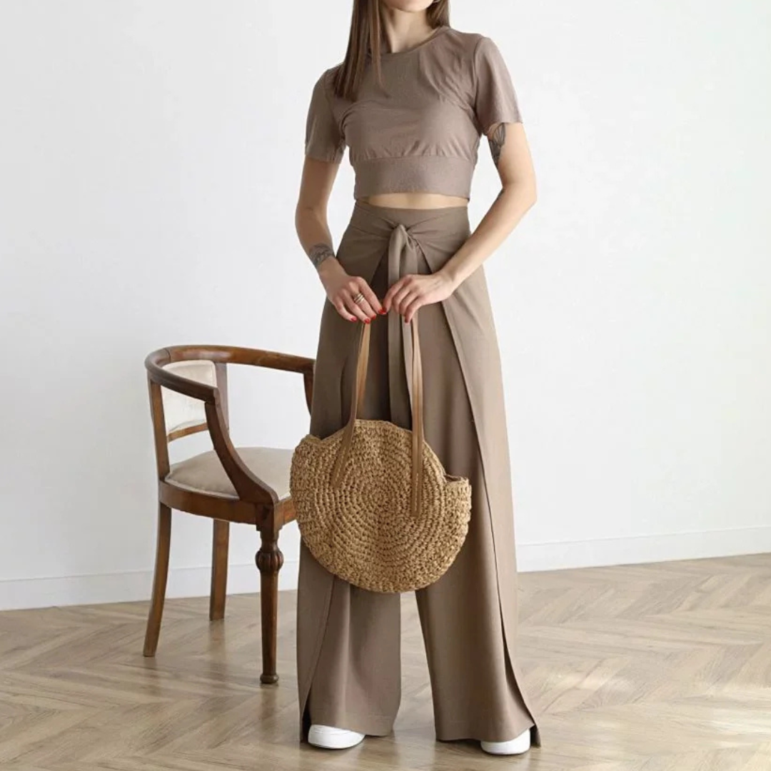 Marlene Palazzo-Hose | Elegante Weithose mit Bindegürtel für Frauen