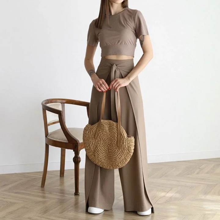 Marlene Palazzo-Hose | Elegante Weithose mit Bindegürtel für Frauen