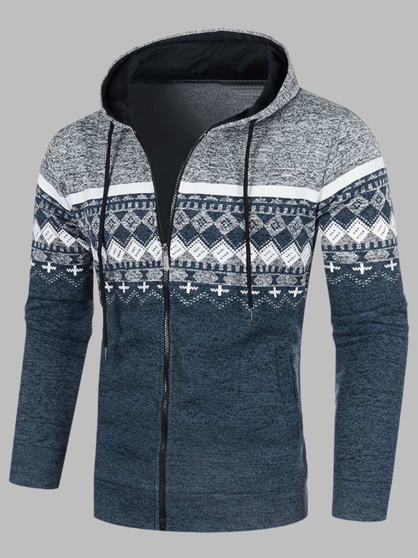 Edvard Nordic Hoodie | Herren-Hoodie mit norwegischem Strickmuster und Reißverschluss