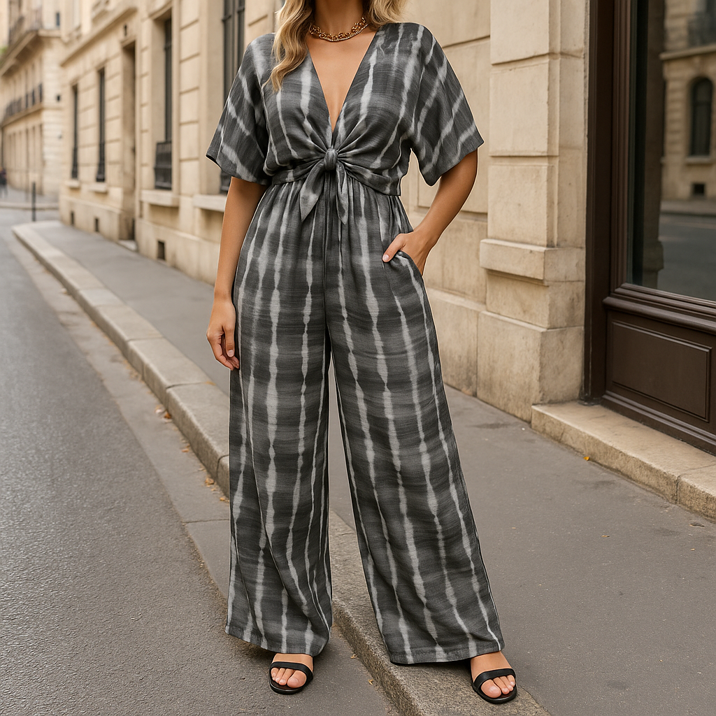 Martina Tie-Dye Jumpsuit | Wickel Jumpsuit mit Batik Print und Kurzarm für Frauen - Perfekt für den Sommer