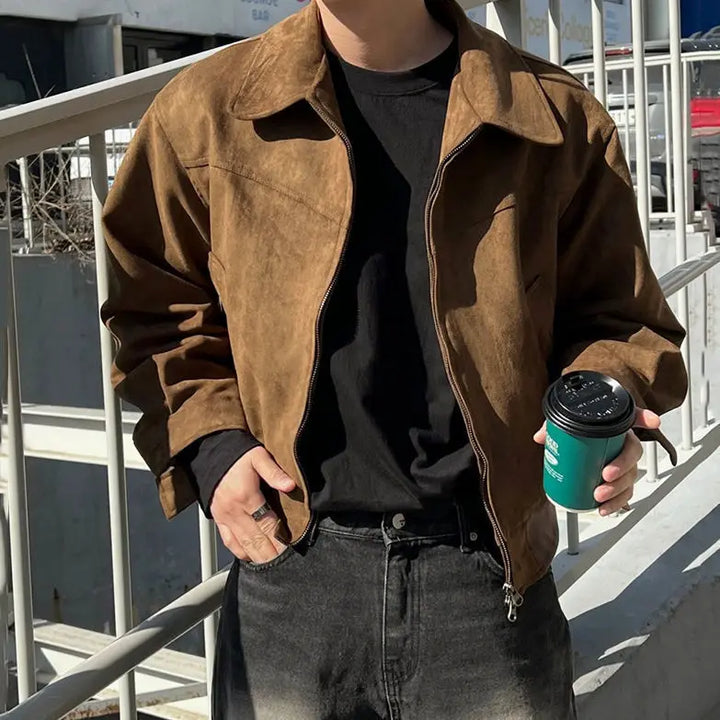 Maximus Suede Jacke | Retro Herrenjacke aus Wildleder mit Kragen