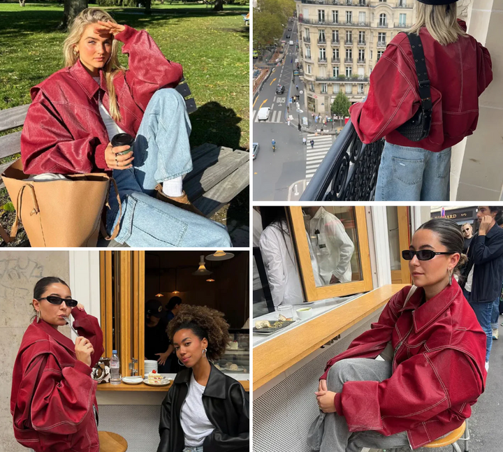 Helga Jacke | Stilvolle Lederjacke mit Umlegekragen und Reißverschluss-Design