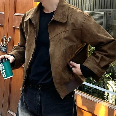 Maximus Suede Jacke | Retro Herrenjacke aus Wildleder mit Kragen