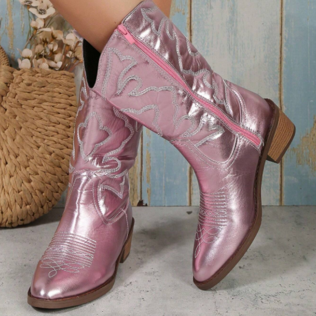 Cowboy Stiefel | Damen Westernstiefel in Silber Metallic